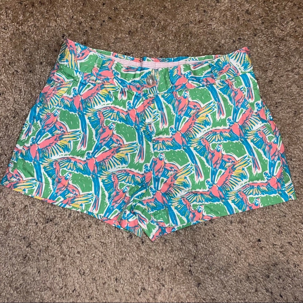 Lauren James Parrot Print Popplin Khaki Shorts
